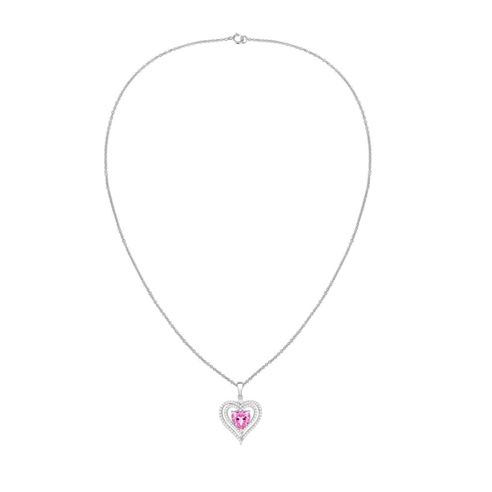 Lab-Created Pink Sapphire &amp; Lab-Created White Sapphire Heart Pendant in Sterling Silver – Image 3 of 4