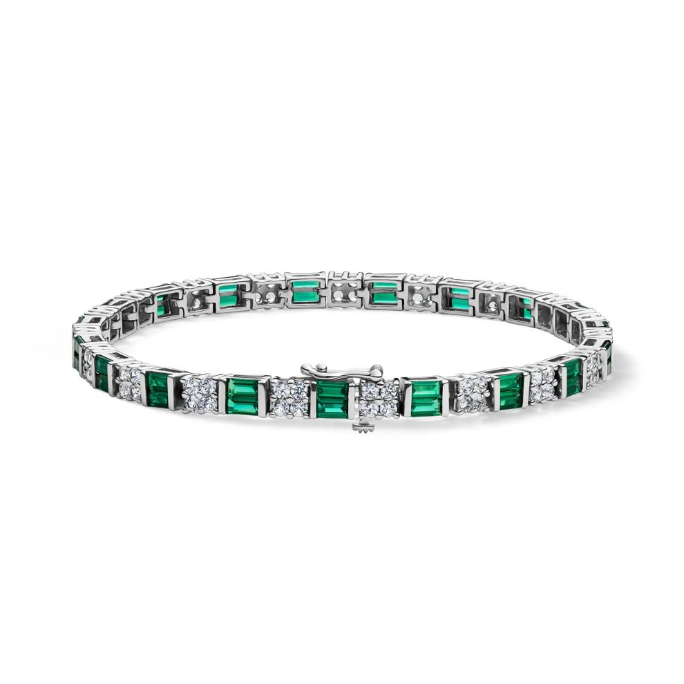 Lab Created Emerald &amp; White Sapphire Bracelet in Sterling Silver – Image 1 of 1