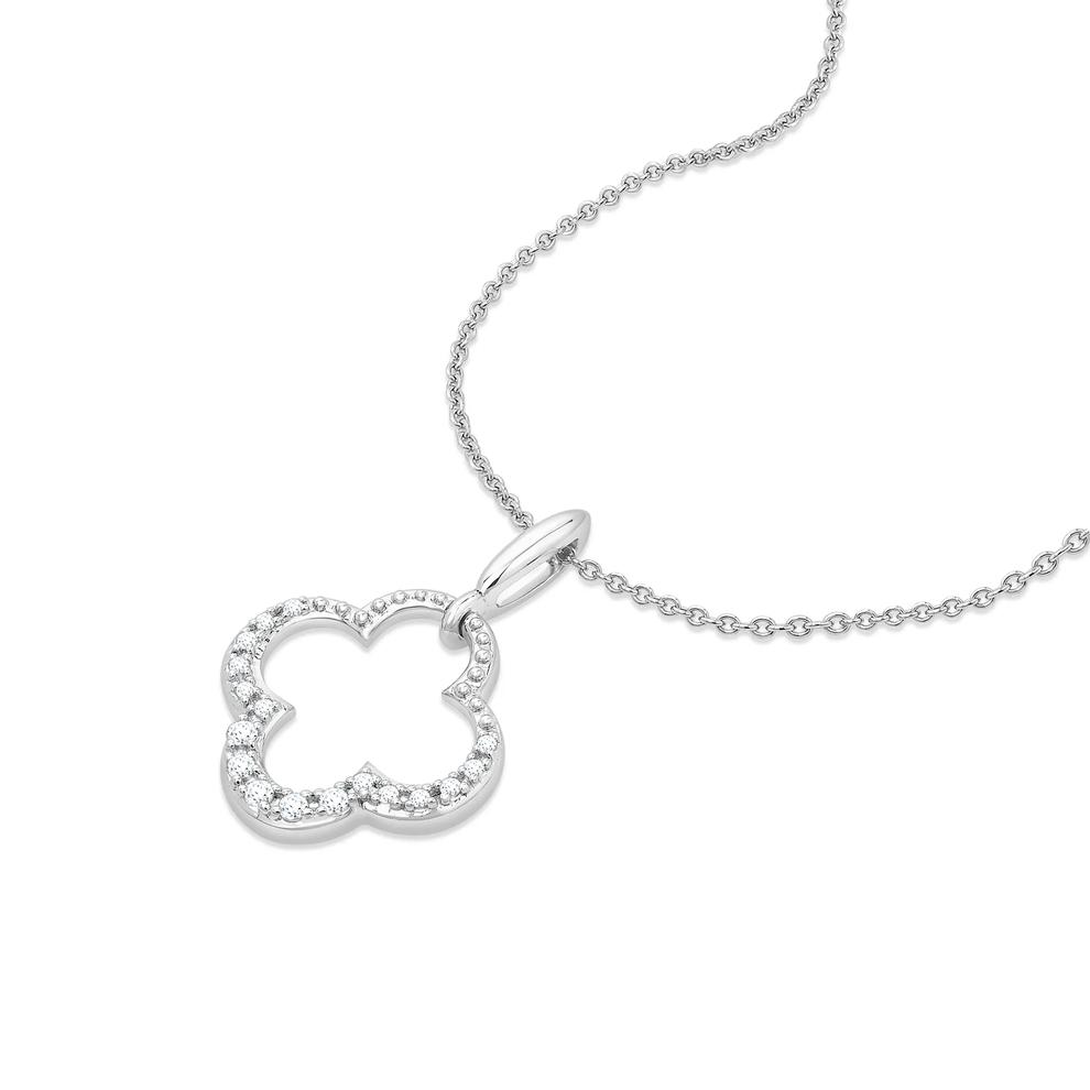 Diamond Clover Pendant Necklace in Sterling Silver (1/10 ct. tw.) – Image 3 of 4