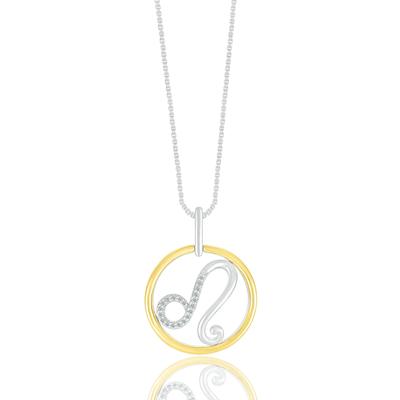 Diamond Accent Leo Disc Pendant in Sterling Silver and 10K Yellow Gold