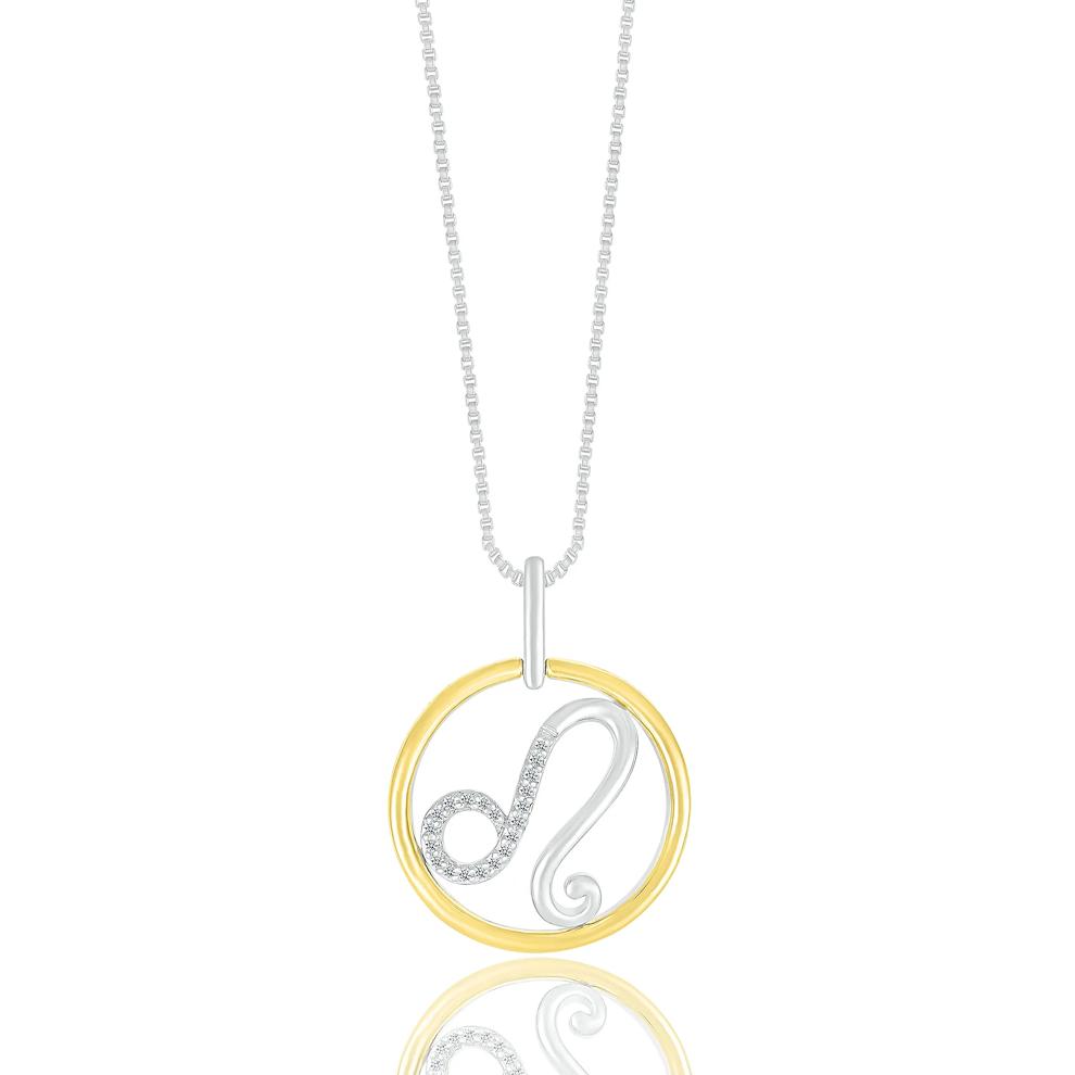 Diamond Accent Leo Disc Pendant in Sterling Silver and 10K Yellow Gold  – Image 1 of 3