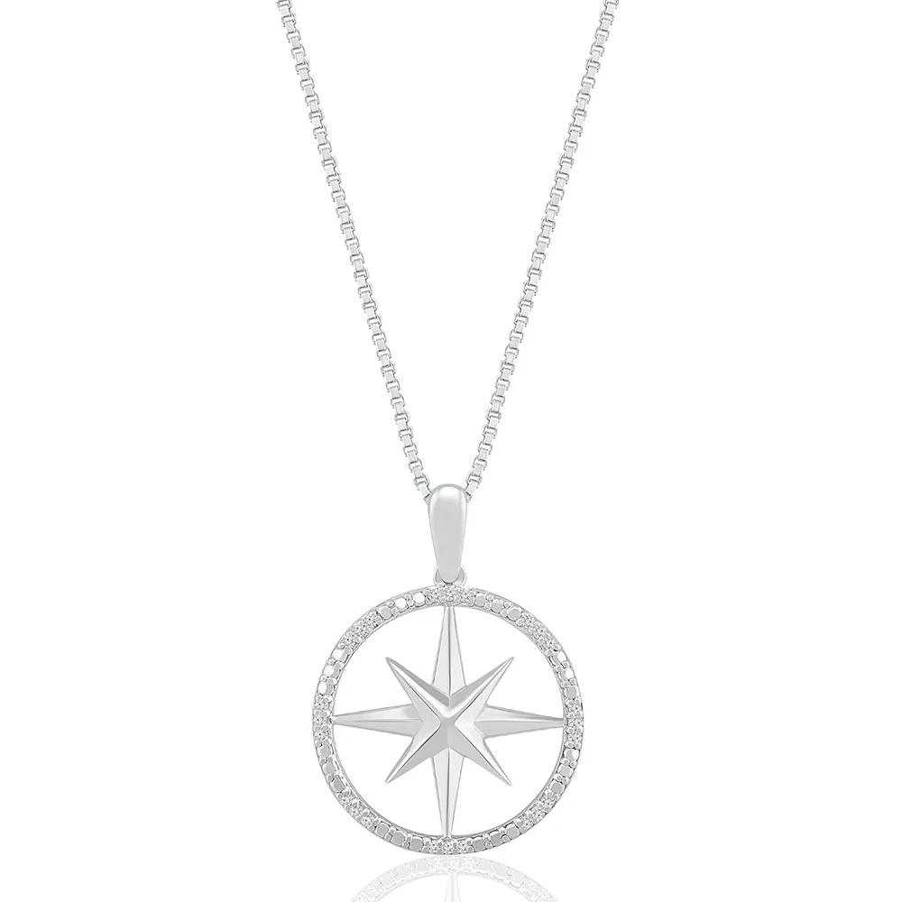 Compass Pendant with Diamond Accents in Sterling Silver