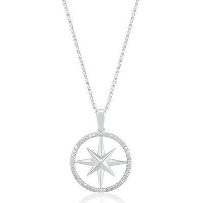 Compass Pendant with Diamond Accents in Sterling Silver