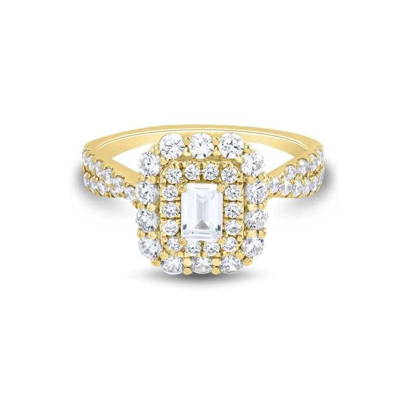 Emerald-cut Diamond Halo Engagement Ring in 14K Yellow Gold &#40;1 1/2 ct. tw.&#41; – Image 1 of 3