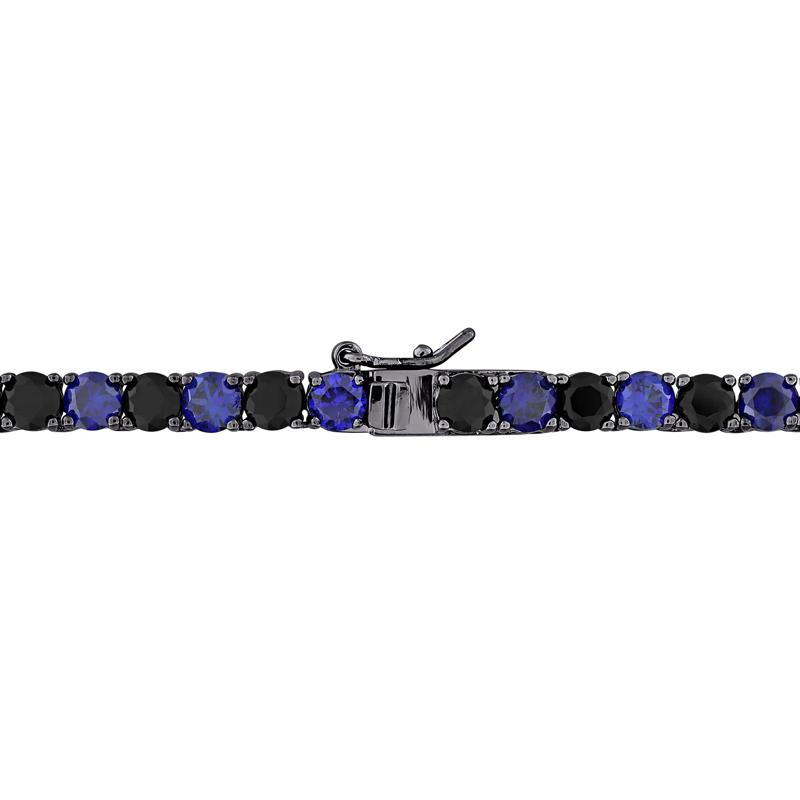 Lab-Created Black Sapphire &amp; Lab-Created Blue Sapphire Tennis Necklace in Black Rhodium-Plated Sterling Silver, 20&rdquo; – Image 2 of 2