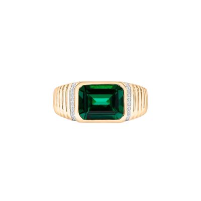 Men's Lab-Created Emerald and Diamond Accent Ring in 10K Yellow Gold