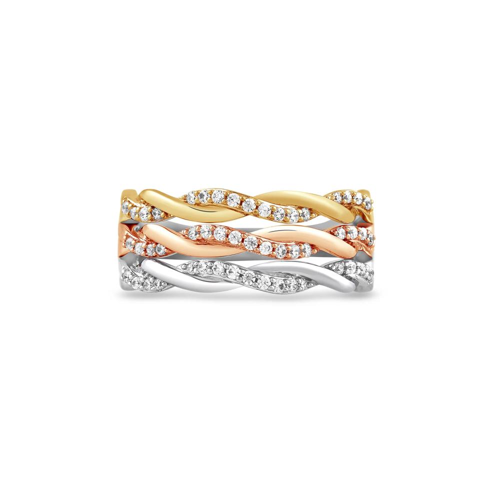 Diamond Three-Row Twist Band in Sterling Silver and 10K Rose and Yellow Gold (1/3 ct. tw.) – Image 1 of 5