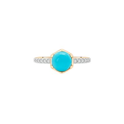 Cabochon Turquoise and White Topaz Ring in 10K Yellow Gold