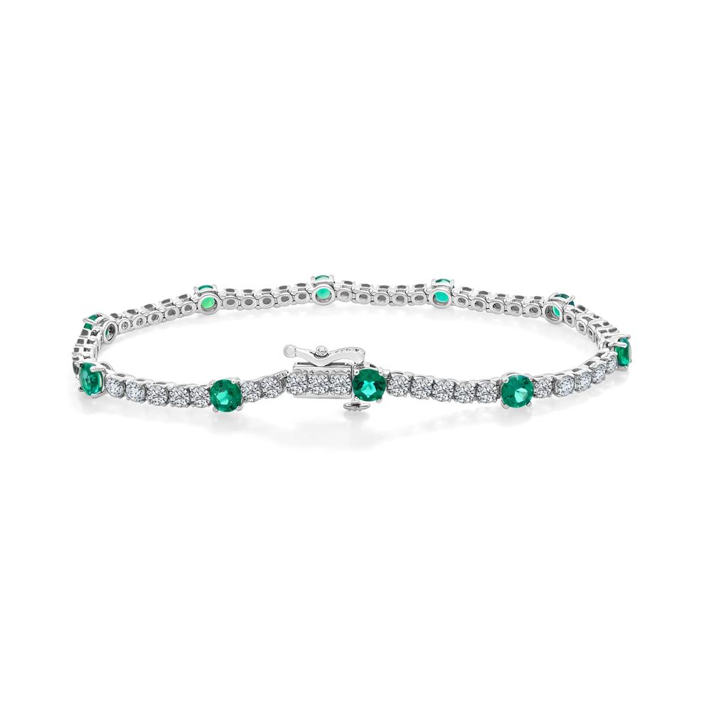 Lab-Created Emerald &amp; Lab-Created White Sapphire Line Bracelet in Sterling Silver – Image 2 of 2