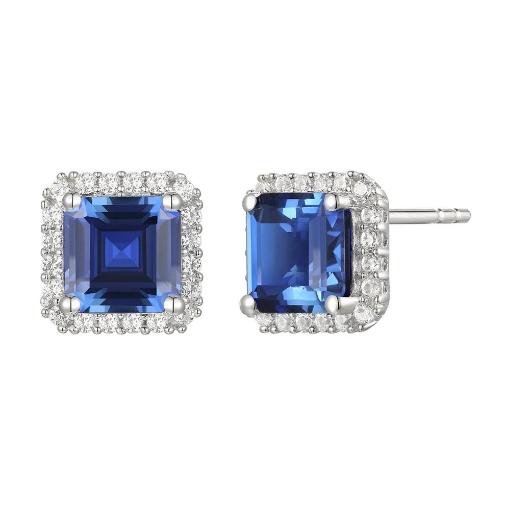 Lab Created Ceylon Sapphire Earrings, Pendant and Ring Set in Sterling Silver – Image 2 of 8