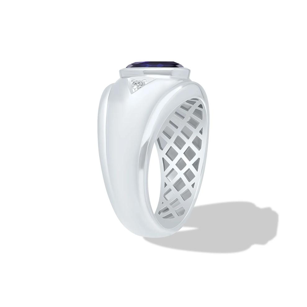 Men's Lab-Created Blue Sapphire &amp; Diamond Accent Ring in Sterling Silver – Image 3 of 4