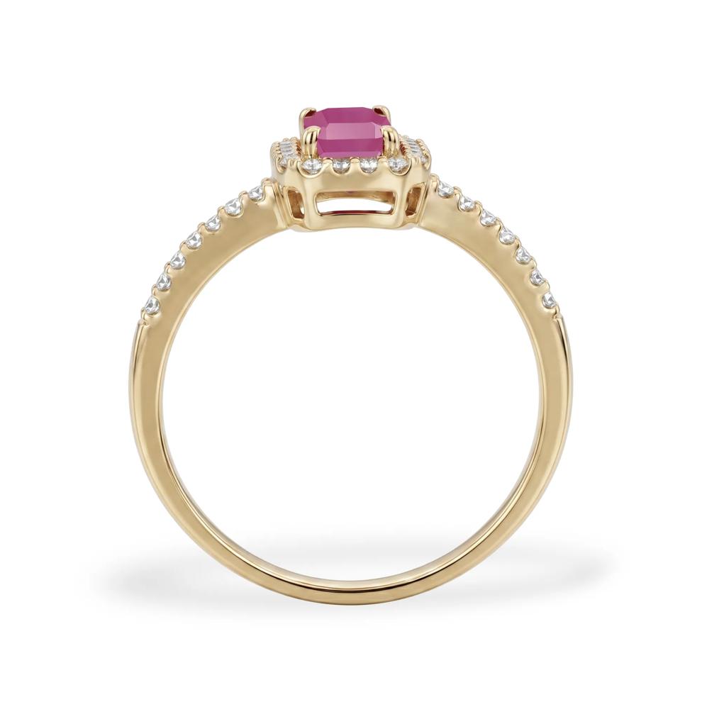 Ruby &amp; Diamond Halo Ring in 10K Yellow Gold (1/5 ct. tw.) – Image 4 of 4