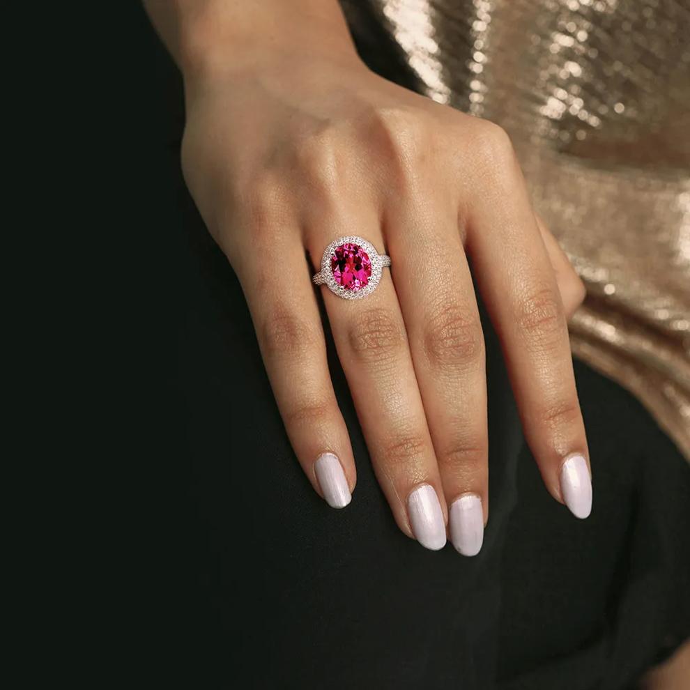 Pink Topaz &amp; Lab Created White Sapphire Ring in Sterling Silver – Image 6 of 6