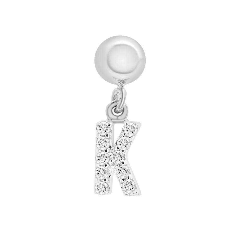 Diamond Accent K Initial Bead Charm in Sterling Silver – Image 1 of 3