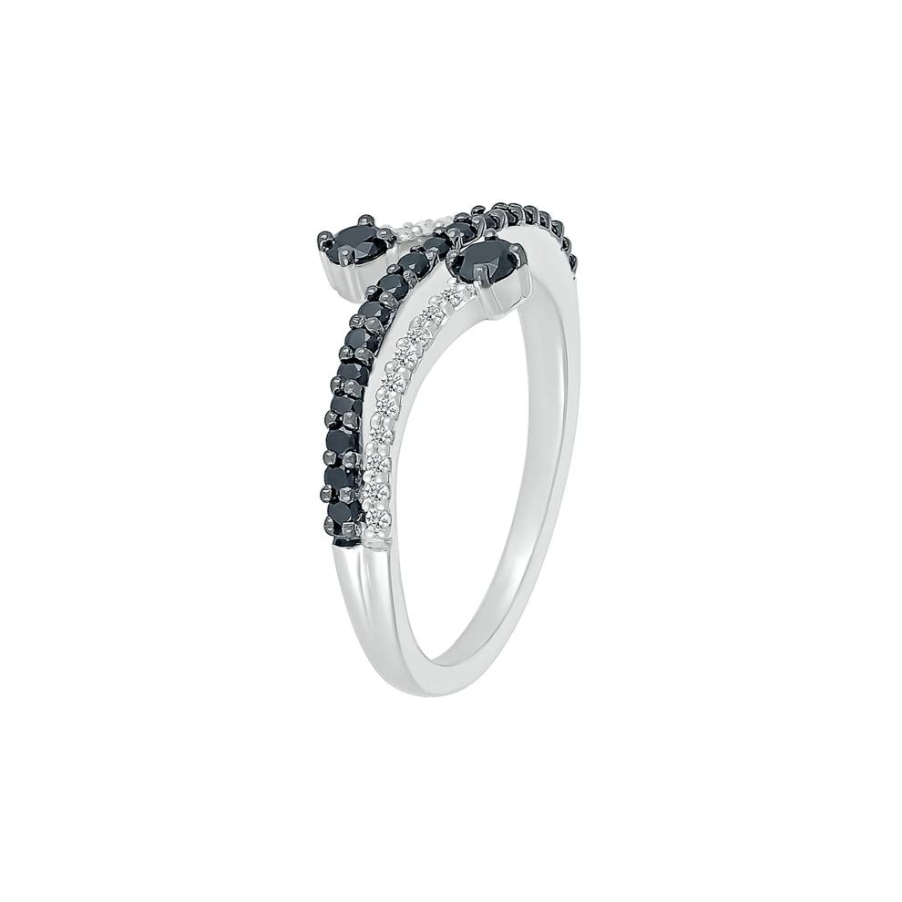 Black &amp; White Promise Ring with Diamond Bypass Band in Sterling Silver (1/3 ct. tw.) – Image 5 of 5