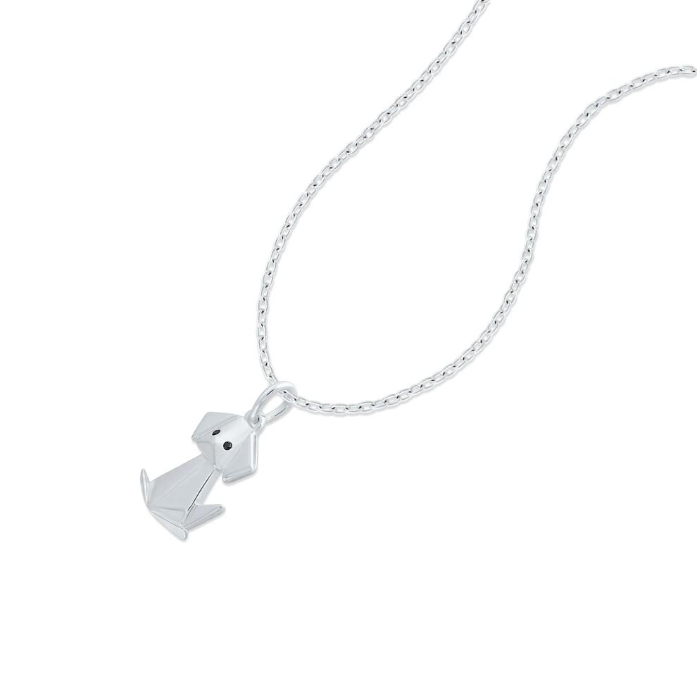 Black Diamond Accent Origami Dog Pendant Necklace in Sterling Silver – Image 3 of 4