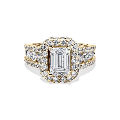 Lab Grown Diamond Emerald-Cut Halo Engagement Ring in 14K Gold (4 ct. tw.)