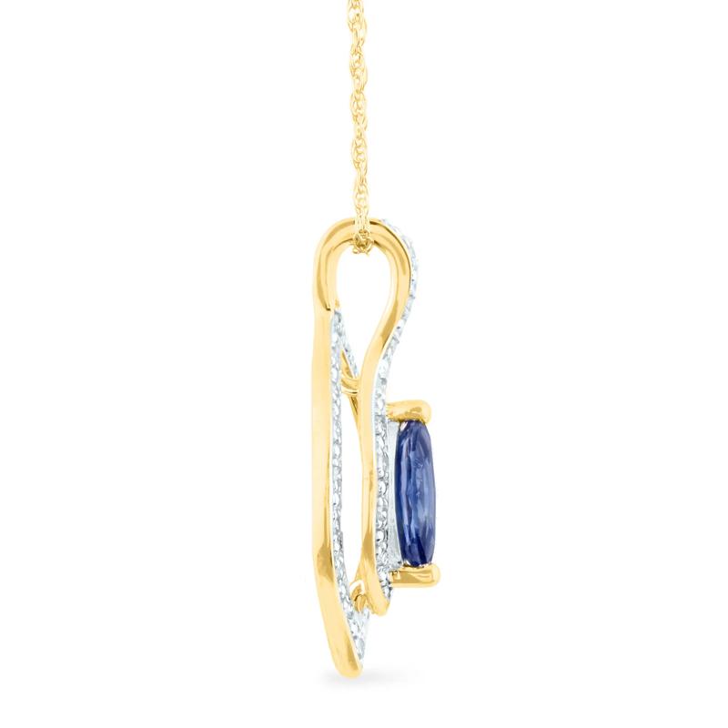 Blue Sapphire and Diamond Pendant in 10K Yellow Gold &#40;1/10 ct. tw.&#41;  – Image 2 of 3