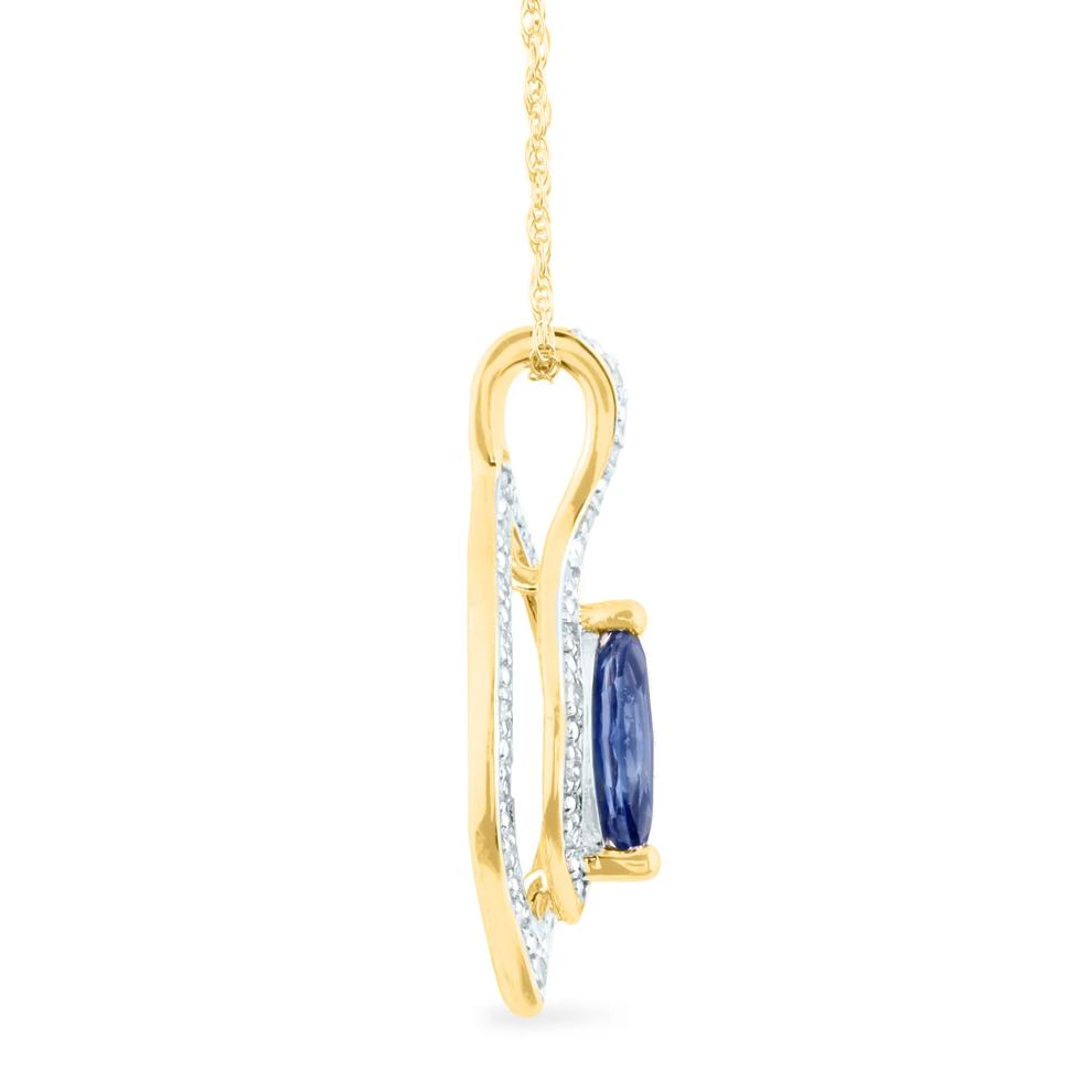 Blue Sapphire and Diamond Pendant in 10K Yellow Gold (1/10 ct. tw.)  – Image 2 of 3