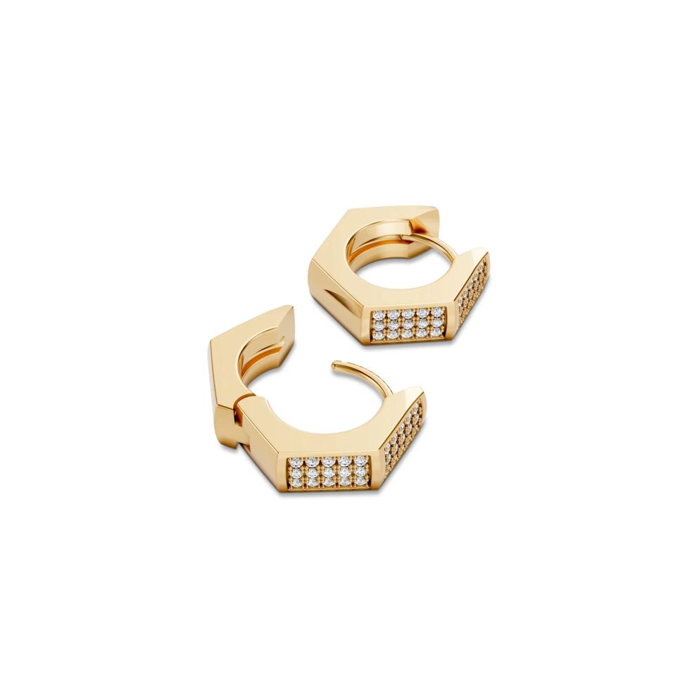 Men's Black Lab Grown Diamond Hex Nut Design Huggie Hoop Earrings in Sterling Silver, 13x15MM (1/4 ct. tw.) – Image 4 of 4