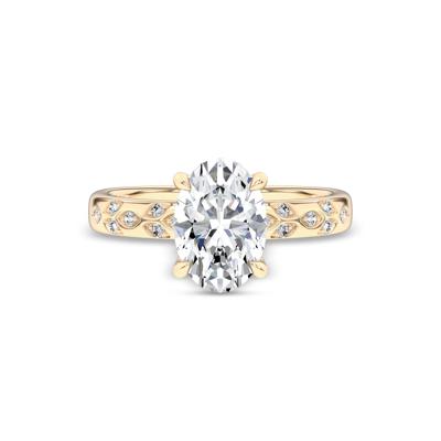 Lab Grown Diamond Oval Center Burnished Shank Engagement Ring in 14K Yellow Gold (2 ct. tw.)