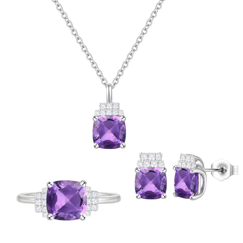 Amethyst &amp; Lab-Created White Sapphire Ring, Earring and Pendant Box Set in Sterling Silver – Image 1 of 8