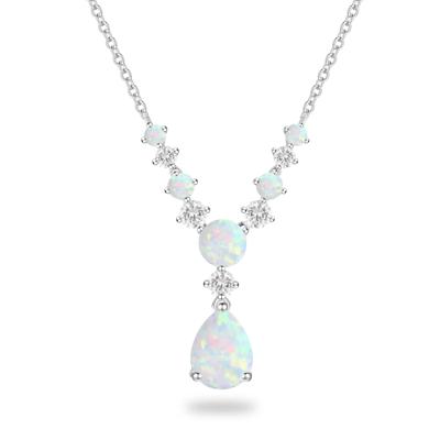 Lab-Created Opal & Lab-Created White Sapphire Drop Pendant Necklace in Sterling Silver