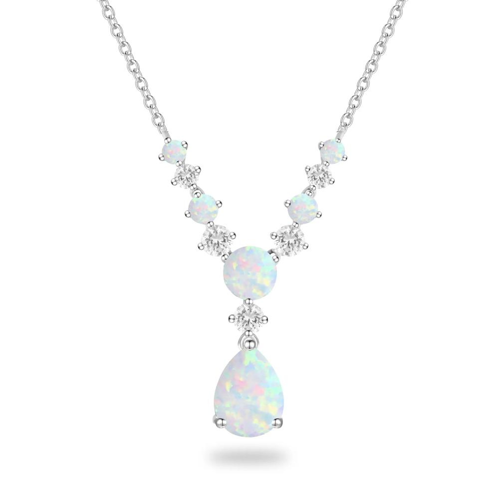 Lab-Created Opal &amp; Lab-Created White Sapphire Drop Pendant Necklace in Sterling Silver – Image 1 of 4