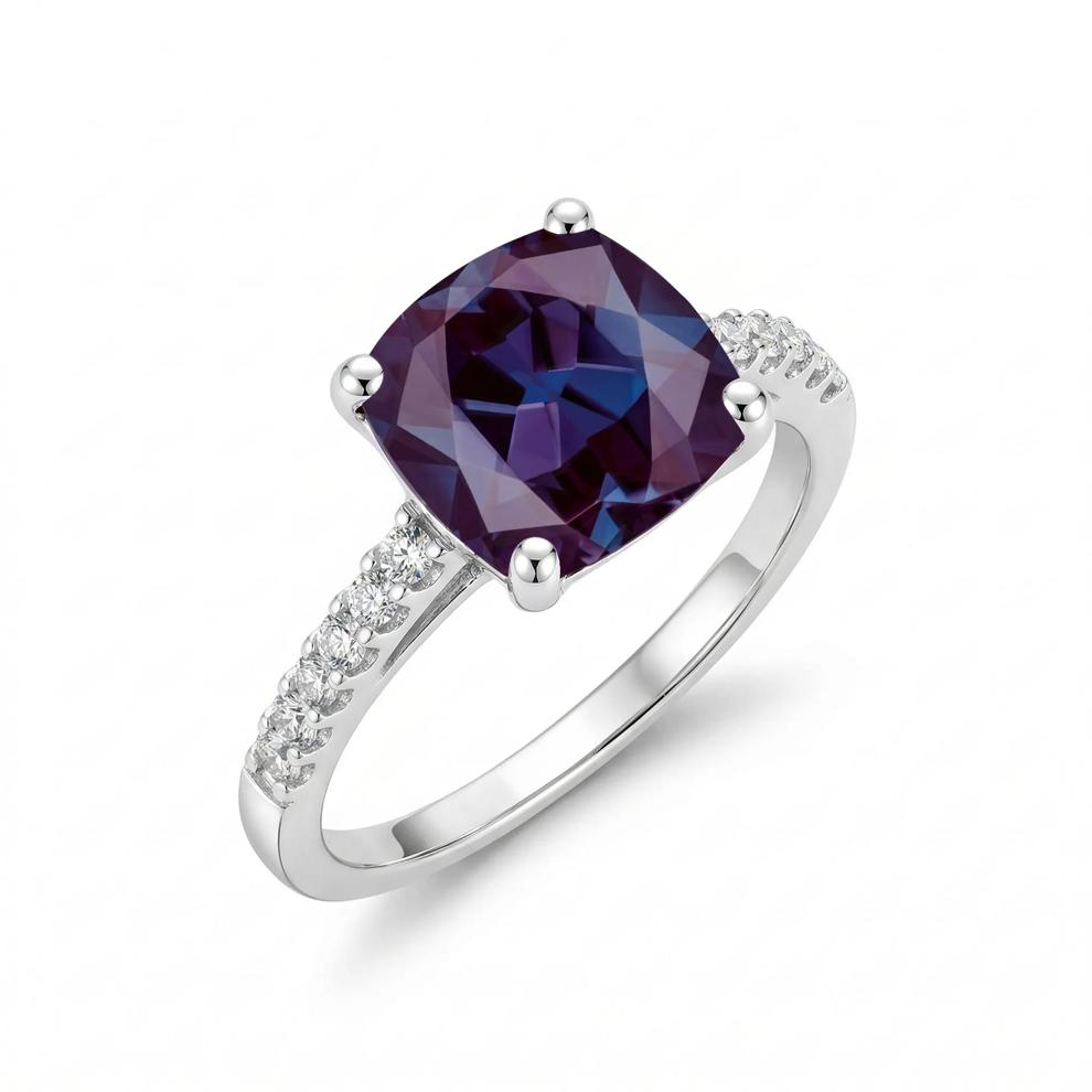 Lab-Created Alexandrite Center &amp; Diamond Ring in 10K White Gold (1/5 ct. tw.) – Image 4 of 4