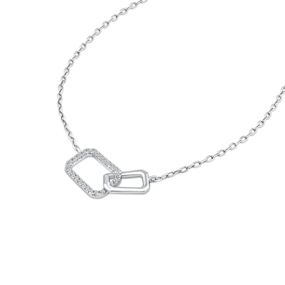 Diamond Interlocking Rectangle Pendant Necklace in 10K White Gold (1/8 ct. tw.) – Image 4 of 4