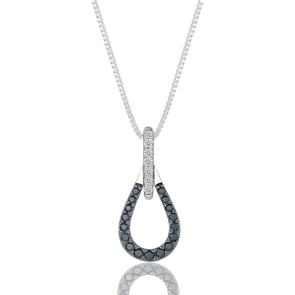 Black and White Diamond Drop Pendant in Sterling Silver – Image 1 of 3