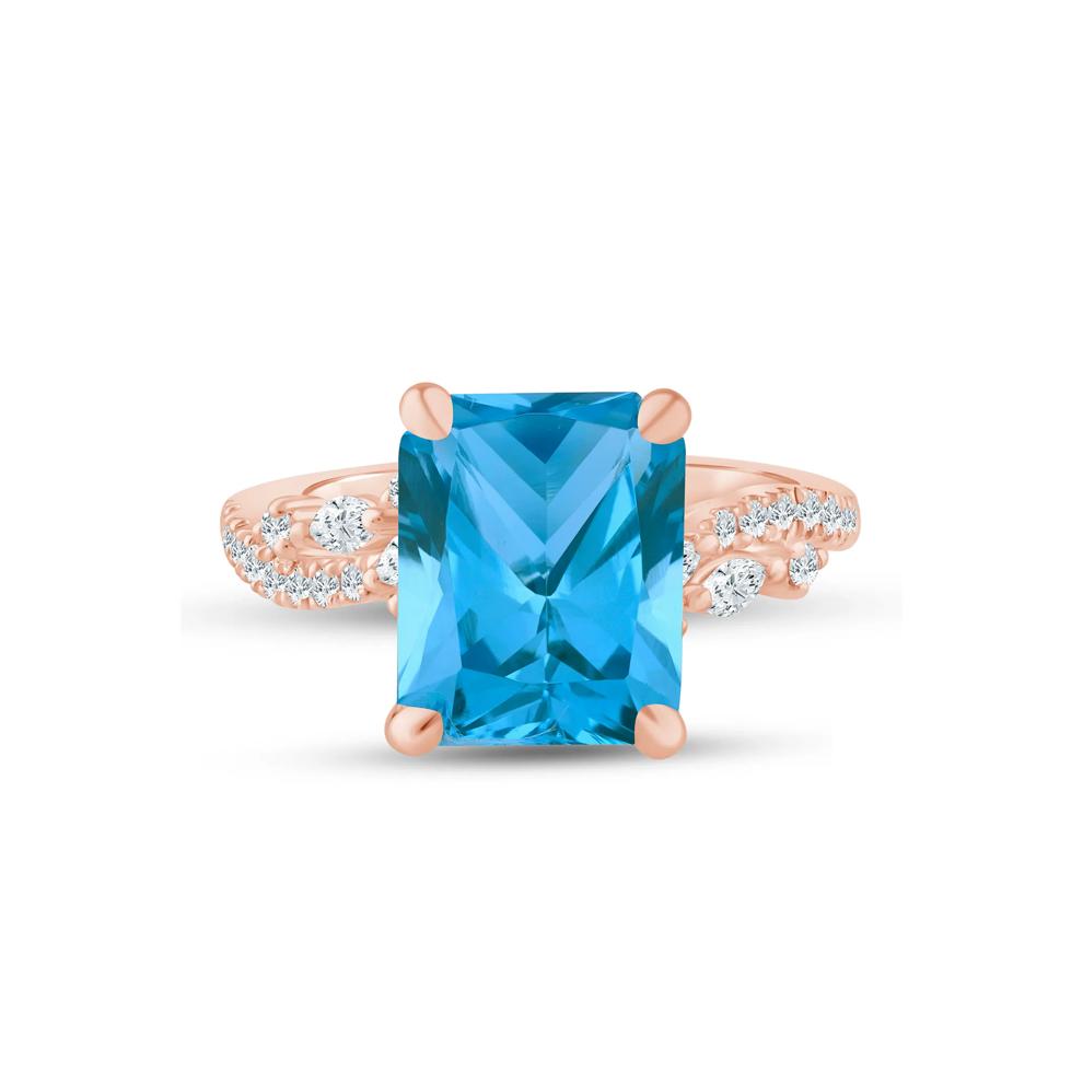 Swiss Blue Topaz and Lab Grown Diamond Engagement Ring in 14K Rose and Yellow Gold (3/8 ct. tw.) – Image 1 of 4