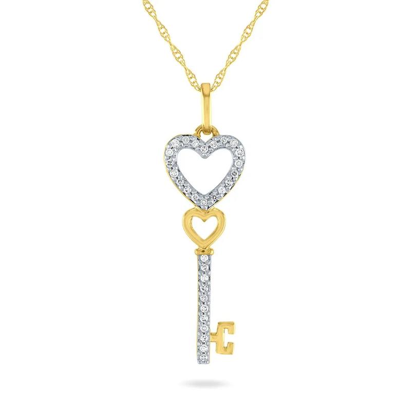 Diamond Heart Key Pendant in 10K Yellow Gold – Image 1 of 2