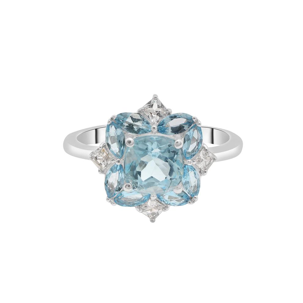 Blue Topaz and Lab-Created White Sapphire Cocktail Ring in Sterling Silver – Image 1 of 5