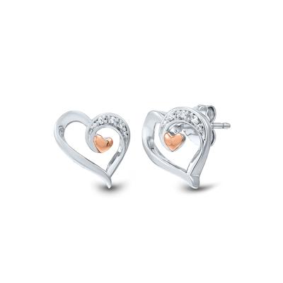 Diamond Heart Earrings in Sterling Silver