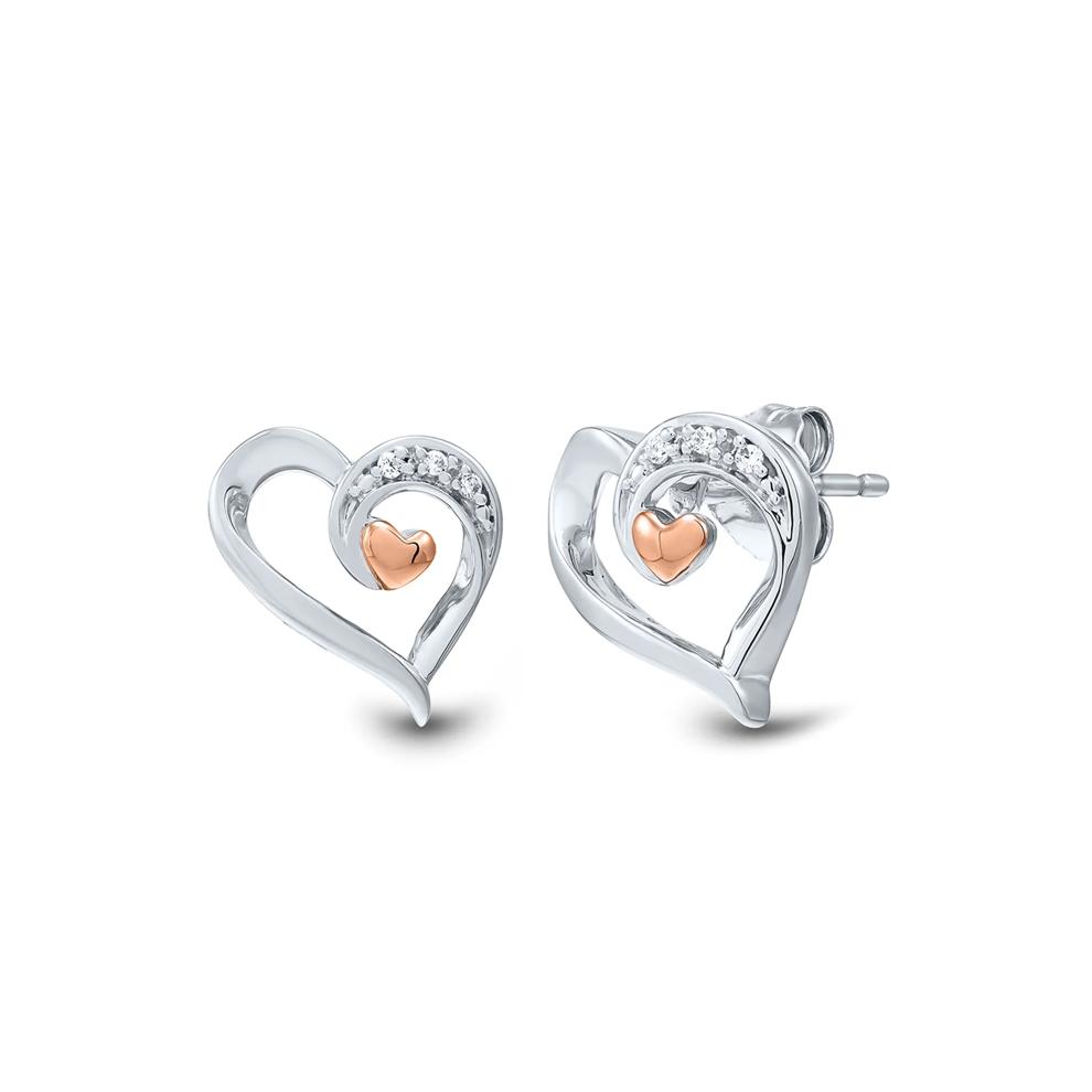 Diamond Heart Earrings in Sterling Silver – Image 1 of 1