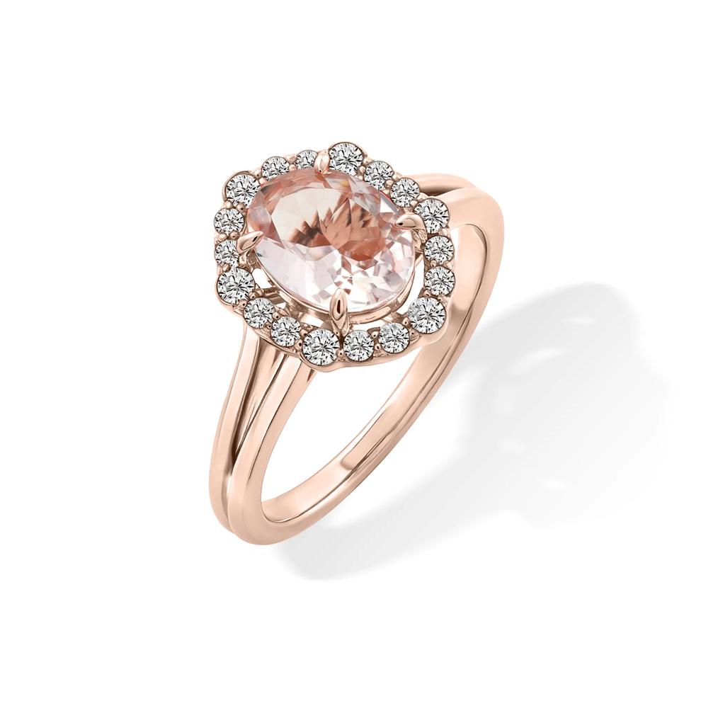 Morganite &amp; Diamond Halo Ring in 10K Rose Gold (1/4 ct. tw.) – Image 3 of 3