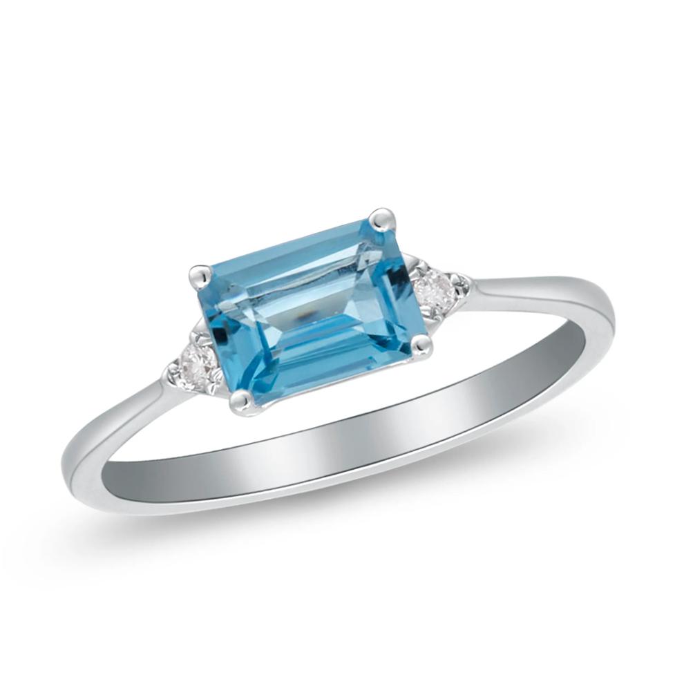 East-West Blue Topaz &amp; Diamond Accent Ring in 10K White Gold – Image 4 of 4