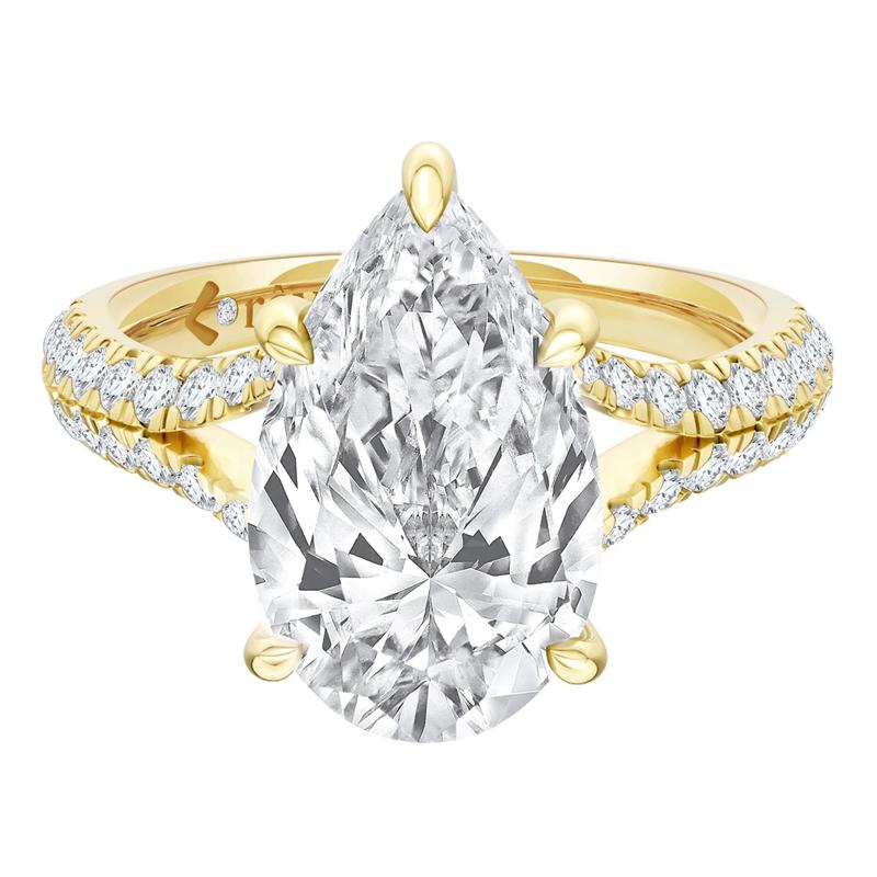 Zoe Lab Grown Diamond Pear-Shaped &amp; Round Engagement Ring in 14K Yellow Gold &#40;4 1/2 ct. tw.&#41; – Image 1 of 5