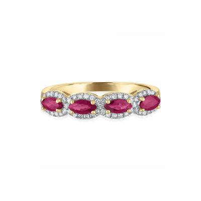 Ruby & Diamond Halo Band Ring in 14K Yellow Gold (1/4 ct. tw.)