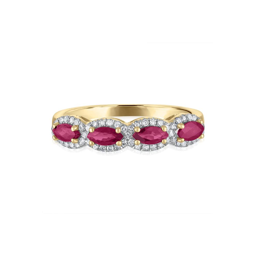 Ruby &amp; Diamond Halo Band Ring in 14K Yellow Gold (1/4 ct. tw.) – Image 1 of 3