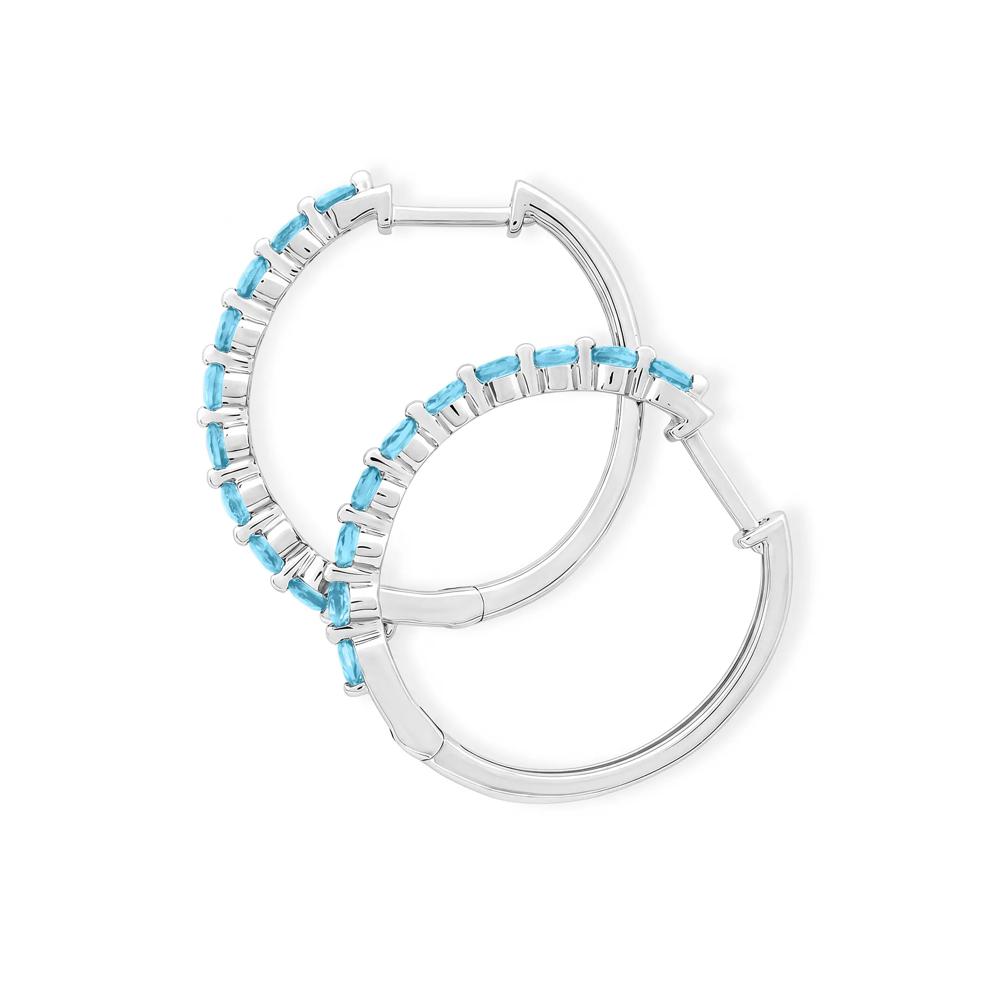 Blue Topaz Round Hoop Earrings in Sterling Silver – Image 2 of 2