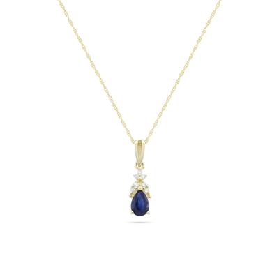 Pear-Shaped Blue Sapphire & Diamond Accent Pendant Necklace in 10K Yellow Gold