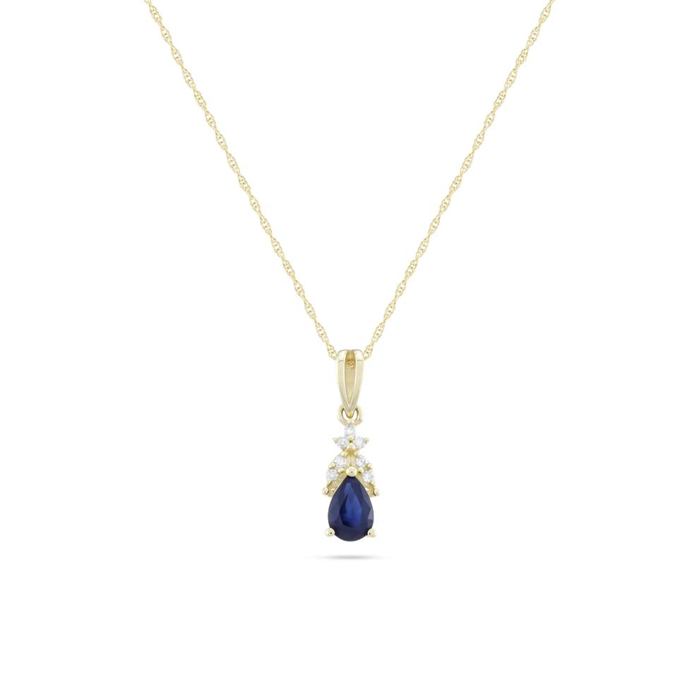 Pear-Shaped Blue Sapphire &amp; Diamond Accent Pendant Necklace in 10K Yellow Gold – Image 1 of 4
