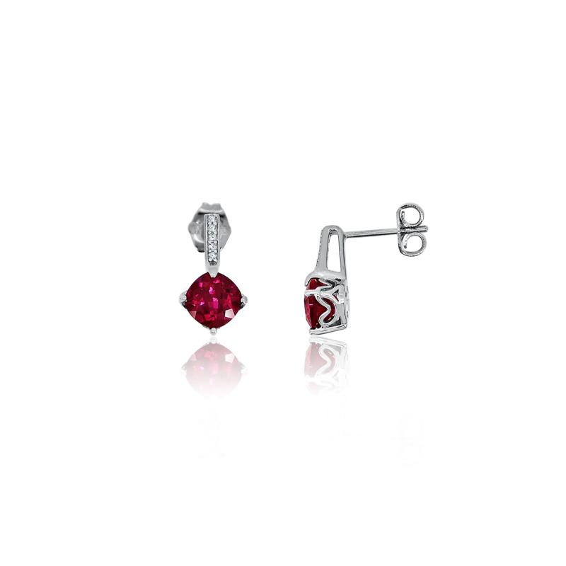 Lab Created Ruby &amp; White Sapphire Earrings in Sterling Silver – Image 1 of 1