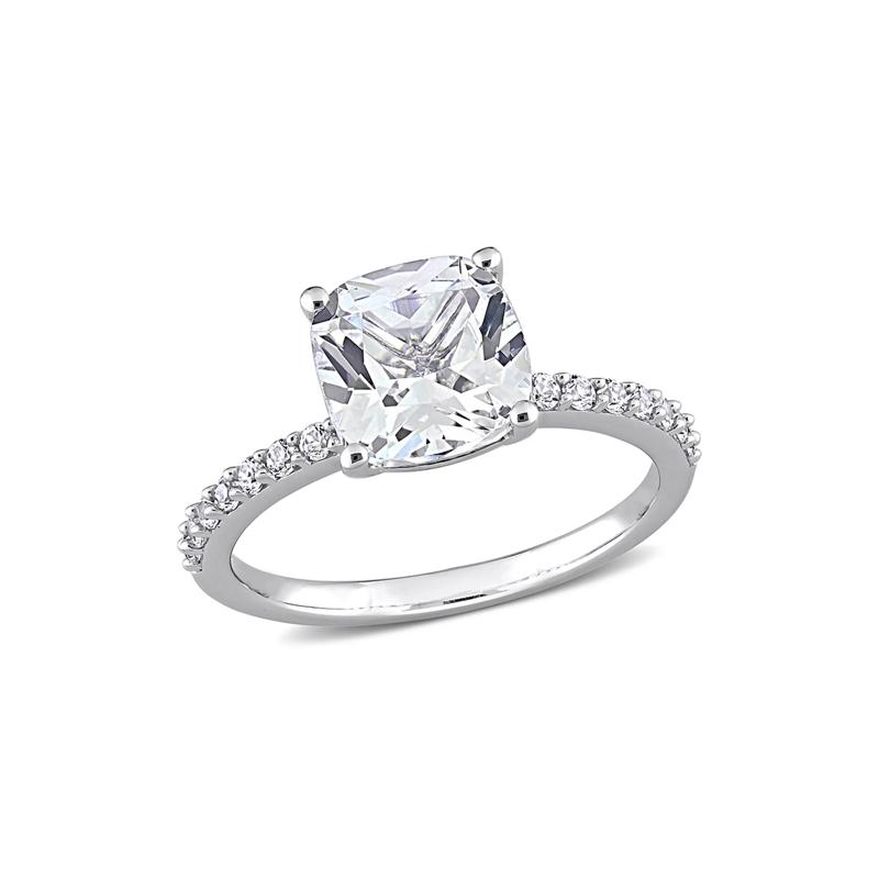 Cushion-Cut Lab Created White Sapphire Ring in 10K White Gold – Image 1 of 5