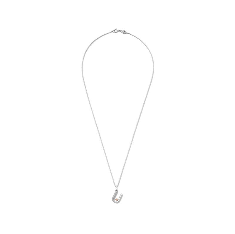 Diamond Accent Initial U Pendant in Sterling Silver and 14K Rose Gold – Image 2 of 3