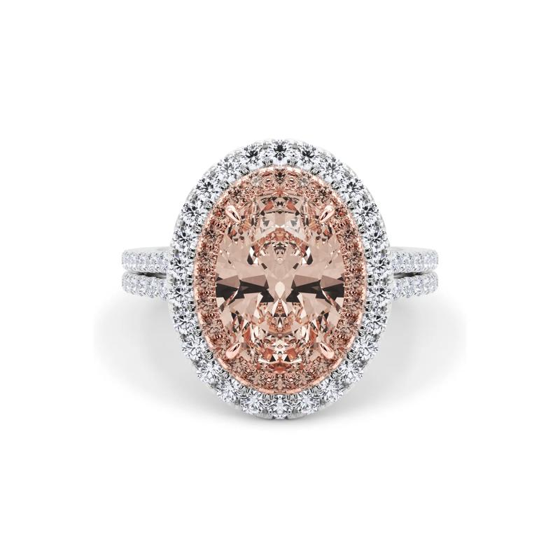 Lab Grown Pink Diamond Halo Engagement Ring in 14K White and Rose Gold &#40;3  5/8 ct. tw.&#41; – Image 1 of 5