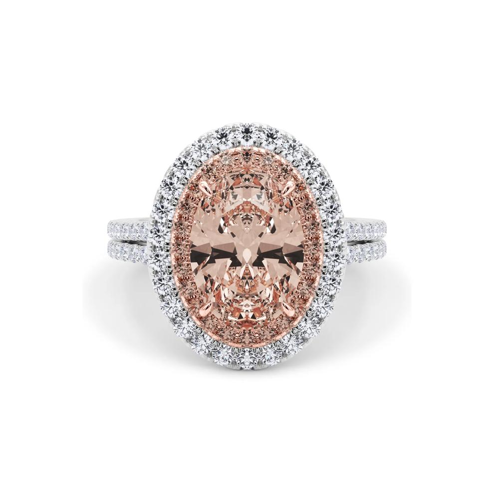 Lab Grown Pink Diamond Halo Engagement Ring in 14K White and Rose Gold (3  5/8 ct. tw.) – Image 1 of 5