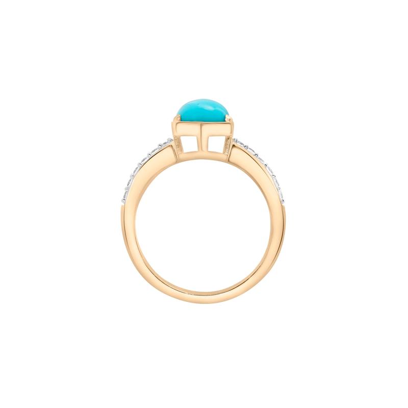 Cabochon Turquoise and White Topaz Ring in 10K Yellow Gold – Image 3 of 5